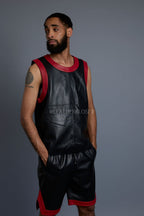 Men's Crossover Leather Basketball Jersey And Shorts [Black/Red]