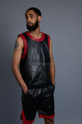 Men's Crossover Leather Basketball Jersey And Shorts [Black/Red]