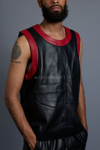 Men's Crossover Leather Basketball Jersey And Shorts [Black/Red]