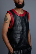 Men's Crossover Leather Basketball Jersey And Shorts [Black/Red]