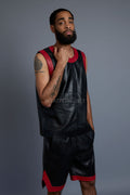 Men's Crossover Leather Basketball Jersey And Shorts [Black/Red]