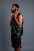Men's Crossover Leather Basketball Jersey And Shorts [Black/Red]