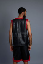Men's Crossover Leather Basketball Jersey And Shorts [Black/Red]