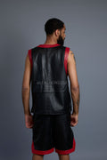 Men's Crossover Leather Basketball Jersey And Shorts [Black/Red]