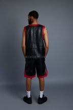 Men's Crossover Leather Basketball Jersey And Shorts [Black/Red]