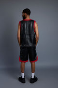 Men's Crossover Leather Basketball Jersey And Shorts [Black/Red]