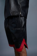 Men's Crossover Leather Basketball Jersey And Shorts [Black/Red]