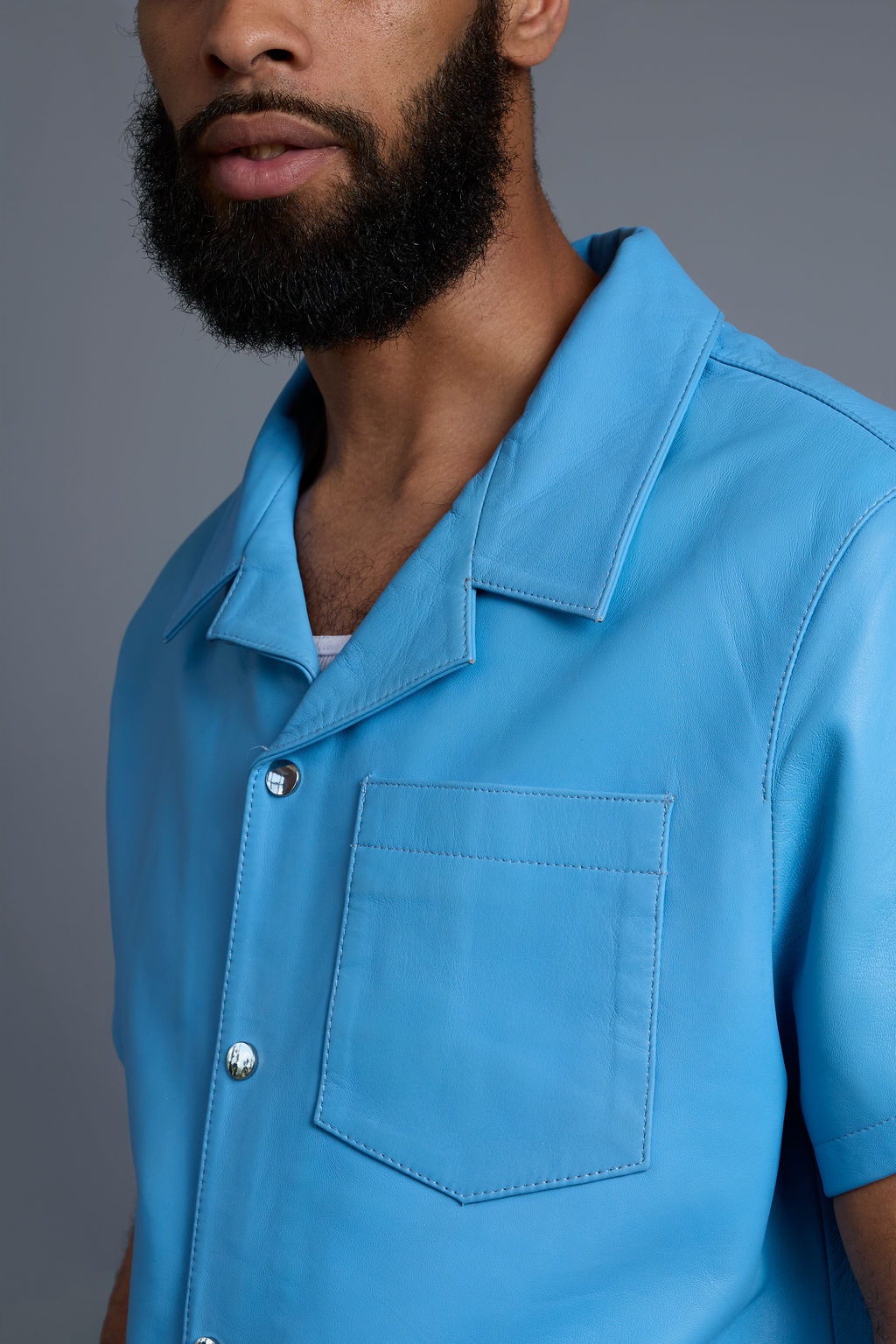 Men's Summer In Miami Leather Shirt And Cargo Shorts Set [Baby Blue]