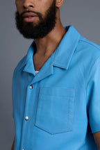 Men's Summer In Miami Leather Shirt And Cargo Shorts Set [Baby Blue]