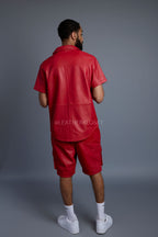 Men's Summer In Miami Leather Shirt And Cargo Shorts Set [Red]
