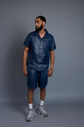 Men's Summer In Miami Leather Shirt And Cargo Shorts Set [Navy]