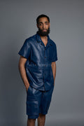 Men's Summer In Miami Leather Shirt And Cargo Shorts Set [Navy]