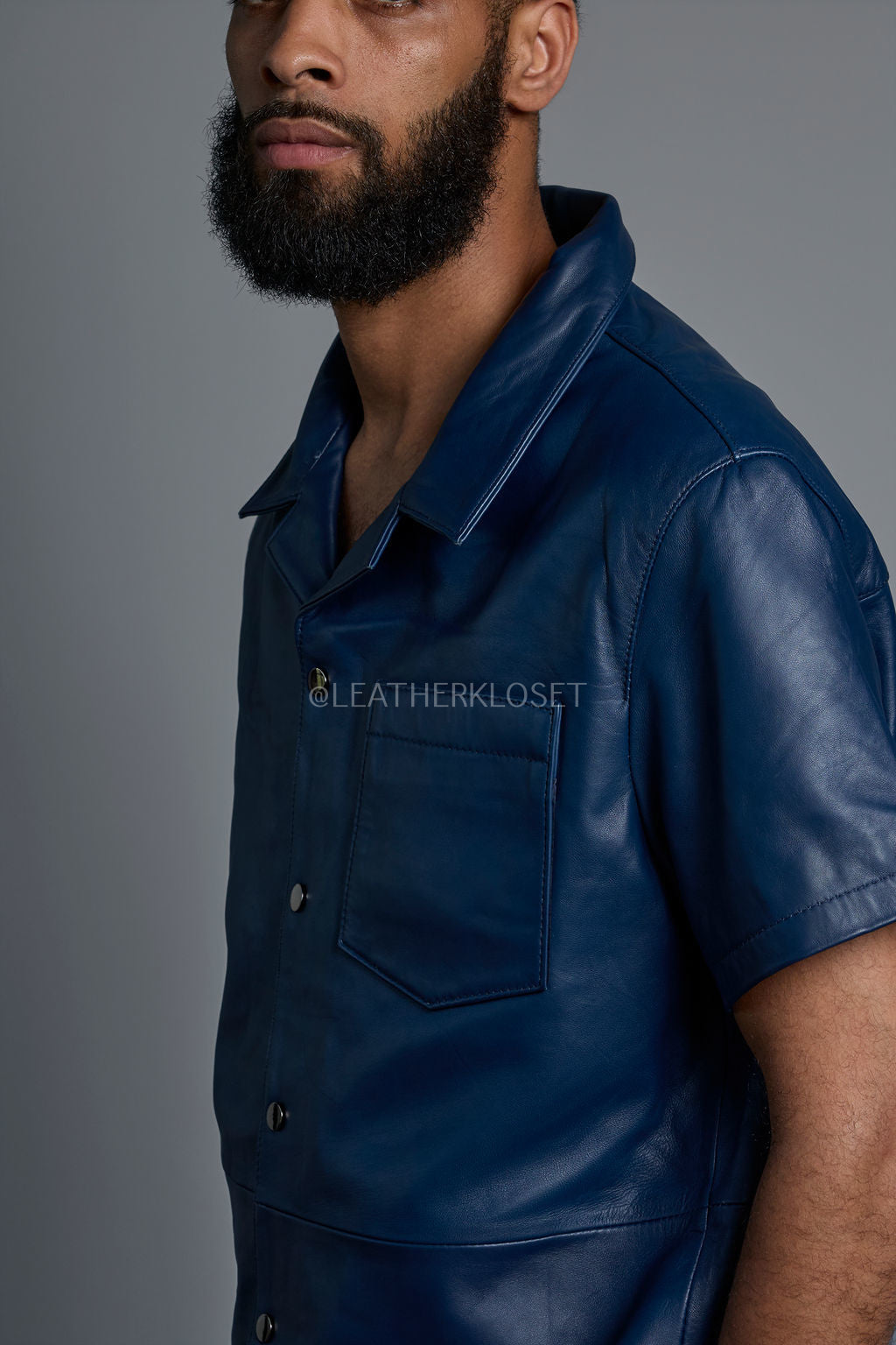 Men's Summer In Miami Leather Shirt And Cargo Shorts Set [Navy]