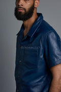 Men's Summer In Miami Leather Shirt And Cargo Shorts Set [Navy]