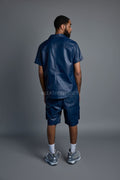 Men's Summer In Miami Leather Shirt And Cargo Shorts Set [Navy]