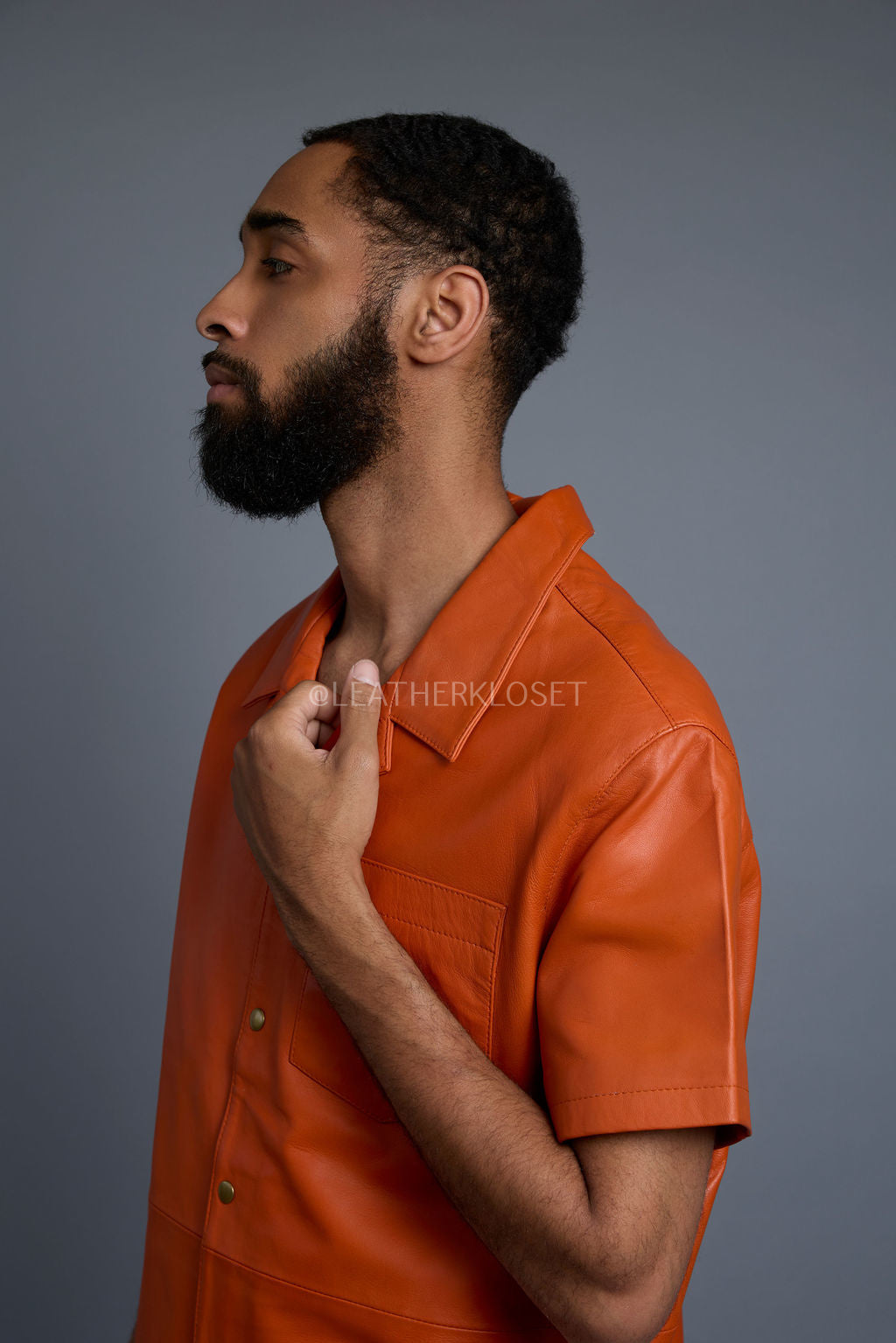 Men's Summer In Miami Leather Shirt And Cargo Shorts Set [Orange]