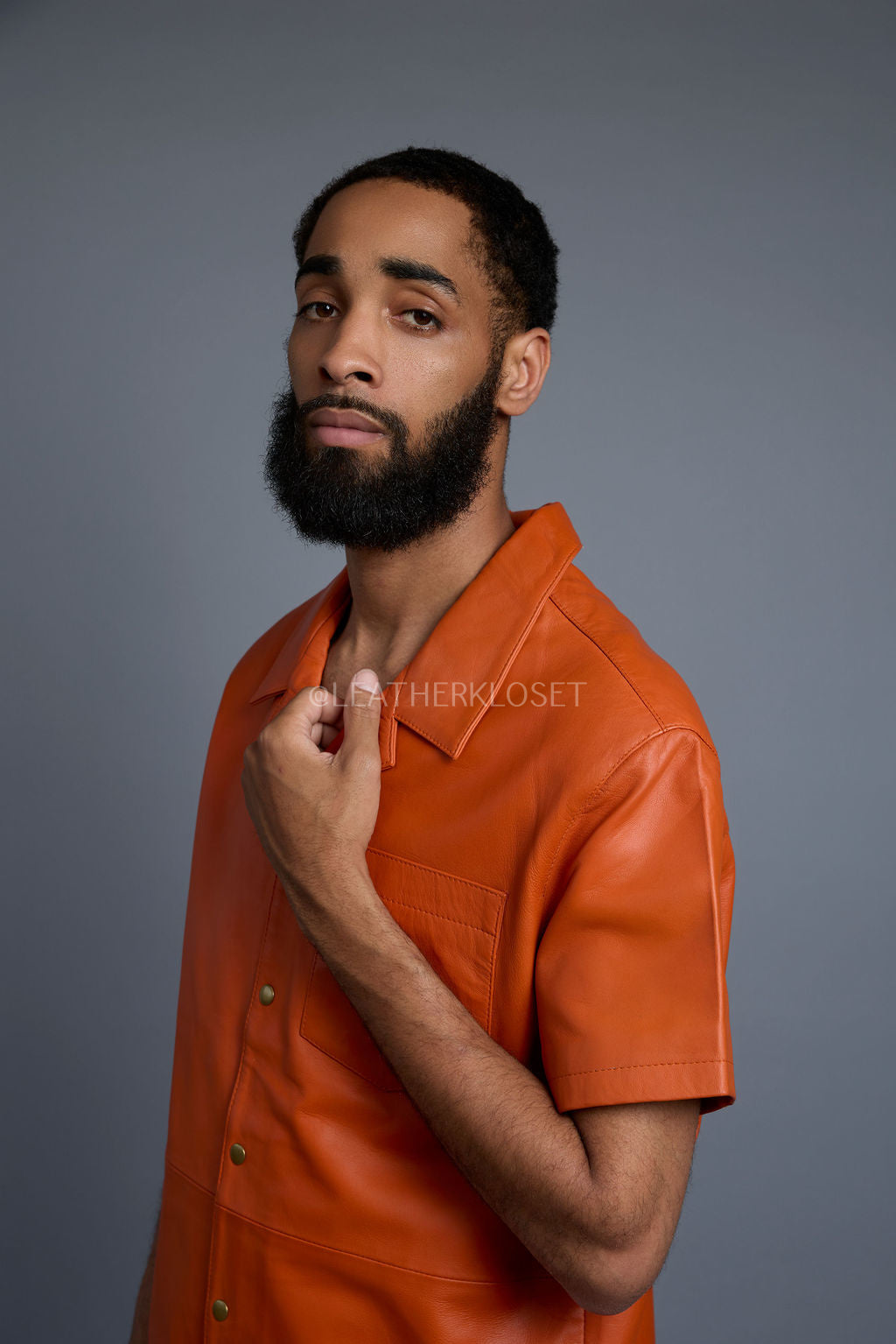 Men's Summer In Miami Leather Shirt And Cargo Shorts Set [Orange]