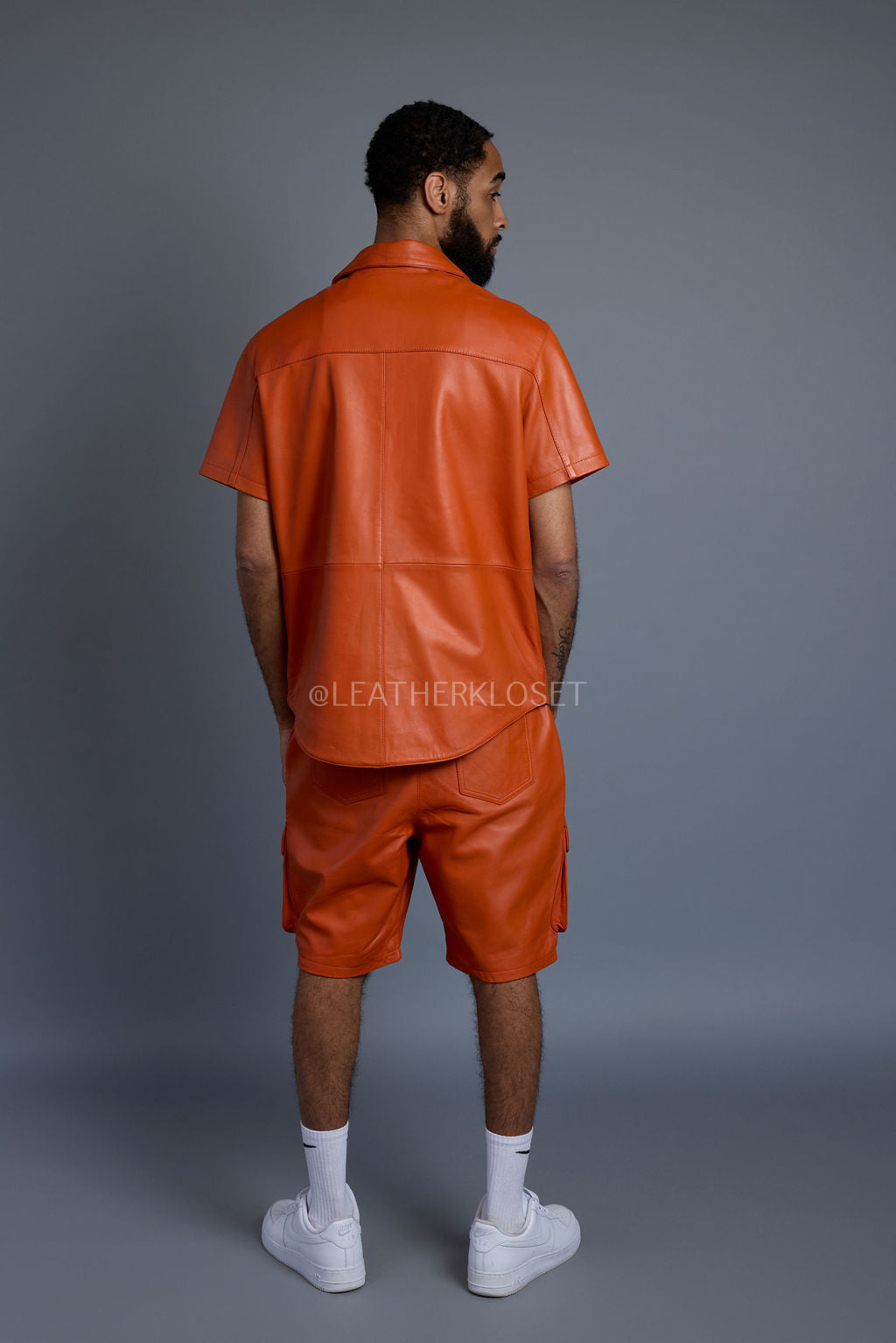 Men's Summer In Miami Leather Shirt And Cargo Shorts Set [Orange]