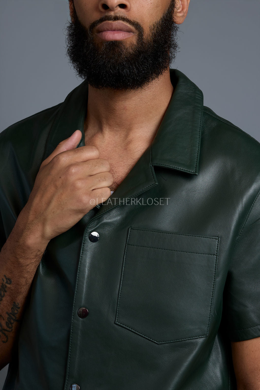 Men's Summer In Miami Leather Shirt And Cargo Shorts Set [Forest Green]