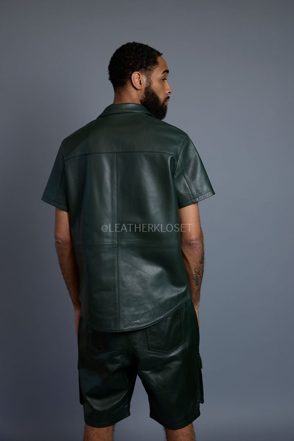 Men's Summer In Miami Leather Shirt And Cargo Shorts Set [Forest Green]