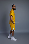 Men's Summer In Miami Leather Shirt And Shorts Set [Yellow]