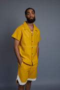 Men's Summer In Miami Leather Shirt And Shorts Set [Yellow]
