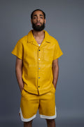 Men's Summer In Miami Leather Shirt And Shorts Set [Yellow]