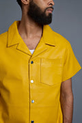 Men's Summer In Miami Leather Shirt And Shorts Set [Yellow]
