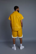 Men's Summer In Miami Leather Shirt And Shorts Set [Yellow]