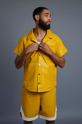 Men's Summer In Miami Leather Shirt And Shorts Set [Yellow]
