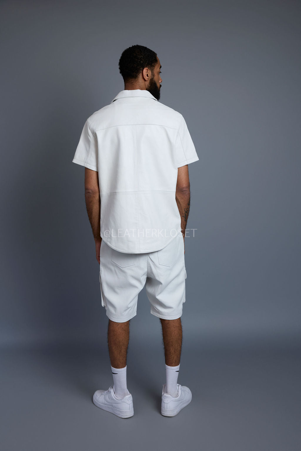 Men's Summer In Miami Leather Shirt And Cargo Shorts Set [White]