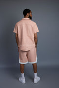 Men's Summer In Miami Leather Shirt And Shorts Set [Baby Pink/White]