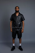Men's Summer In Miami Leather Shirt And Cargo Shorts Set [Black]