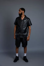 Men's Summer In Miami Leather Shirt And Cargo Shorts Set [Black]