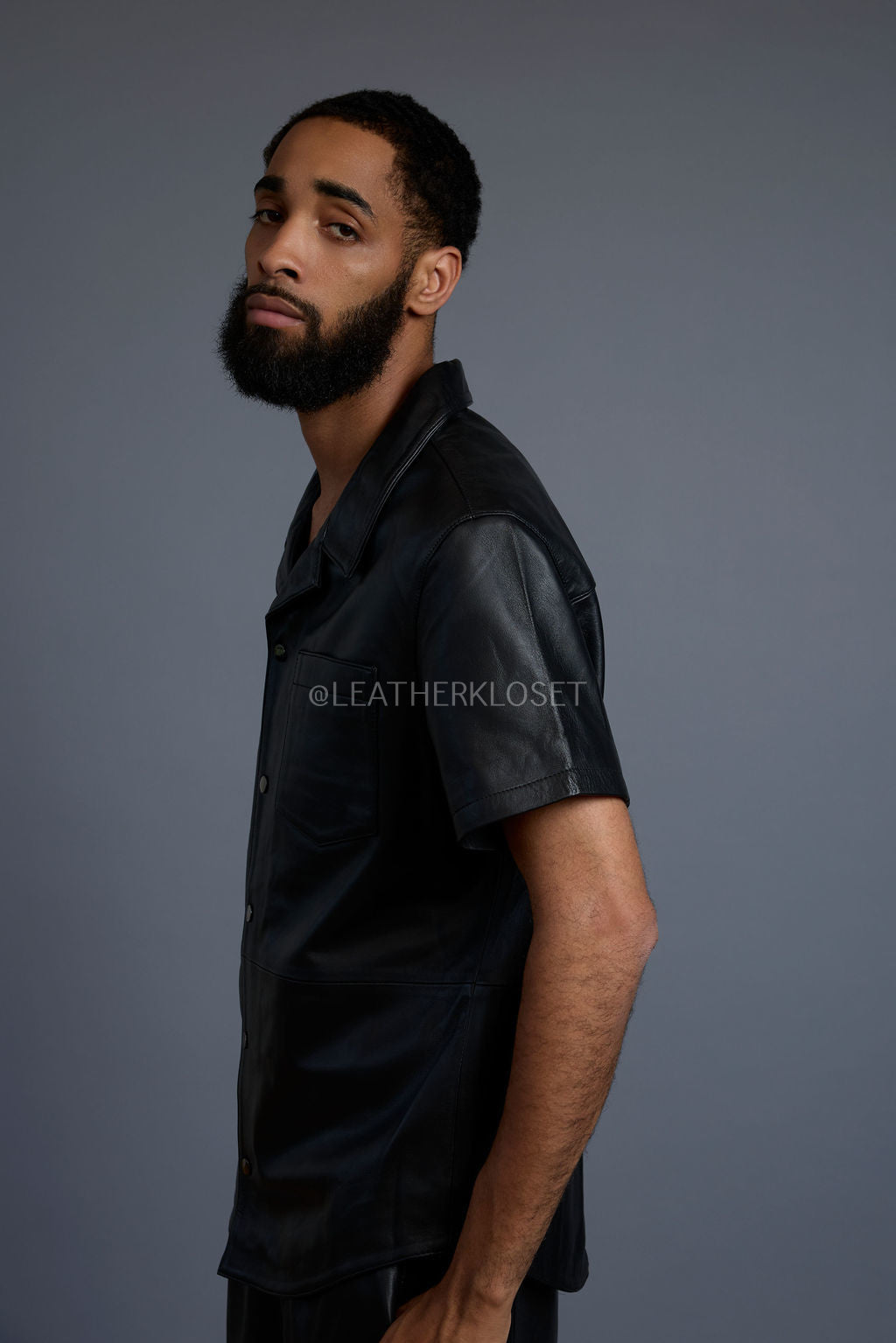 Men's Summer In Miami Leather Shirt And Cargo Shorts Set [Black]
