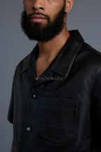 Men's Summer In Miami Leather Shirt And Cargo Shorts Set [Black]