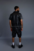 Men's Summer In Miami Leather Shirt And Cargo Shorts Set [Black]