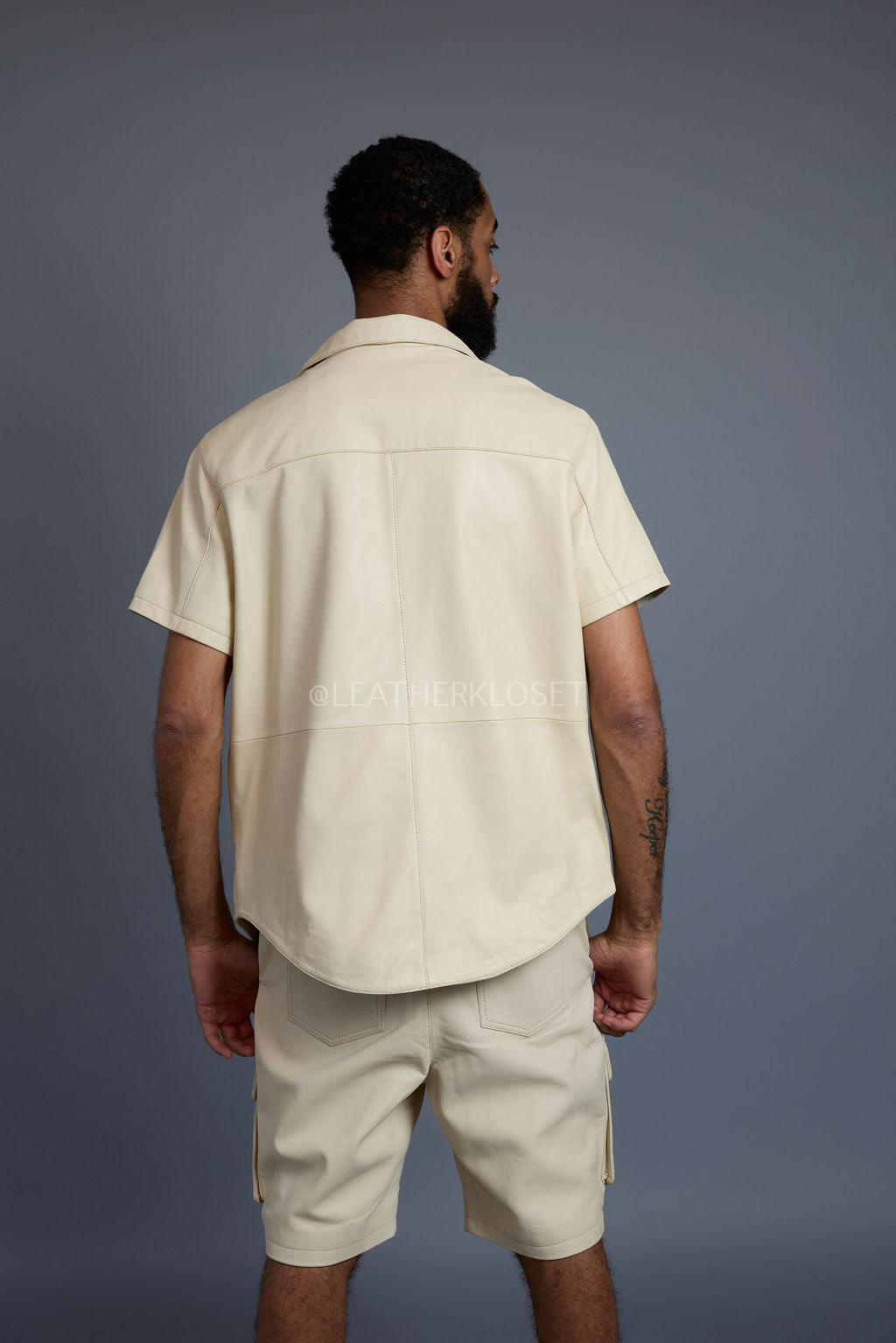 Men's Summer In Miami Leather Shirt And Cargo Shorts Set [Beige]