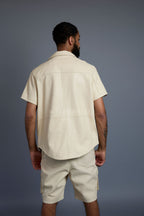 Men's Summer In Miami Leather Shirt And Cargo Shorts Set [Beige]