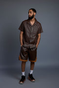 Men's Summer In Miami Leather Shirt And Shorts Set [Chocolate/Saddle]
