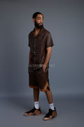 Men's Summer In Miami Leather Shirt And Shorts Set [Chocolate/Saddle]