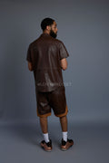 Men's Summer In Miami Leather Shirt And Shorts Set [Chocolate/Saddle]