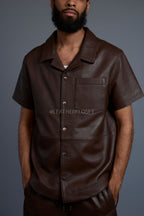 Men's Summer In Miami Leather Shirt And Shorts Set [Chocolate/Saddle]