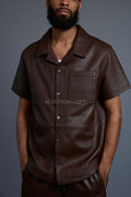 Men's Summer In Miami Leather Shirt And Shorts Set [Chocolate/Saddle]