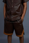 Men's Summer In Miami Leather Shirt And Shorts Set [Chocolate/Saddle]