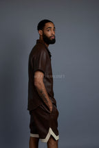 Men's Summer In Miami Leather Shirt And Shorts Set [Chocolate/Beige]