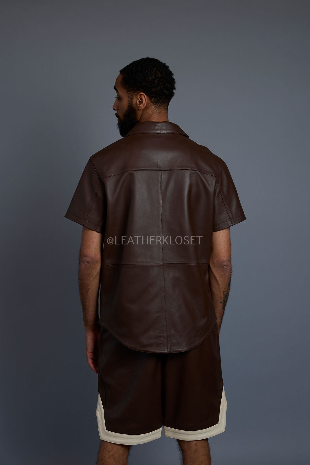Men's Summer In Miami Leather Shirt And Shorts Set [Chocolate/Beige]