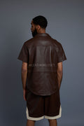 Men's Summer In Miami Leather Shirt And Shorts Set [Chocolate/Beige]