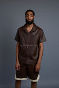 Men's Summer In Miami Leather Shirt And Shorts Set [Chocolate/Beige]
