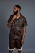 Men's Summer In Miami Leather Shirt And Shorts Set [Chocolate/Beige]